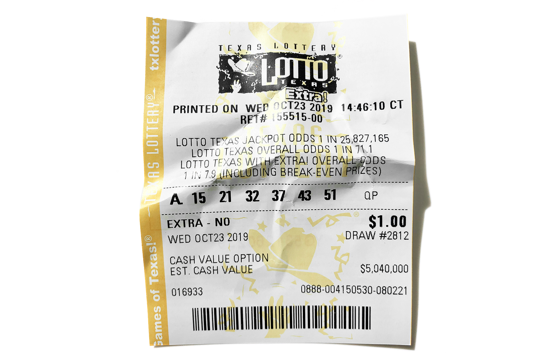 One Lotto Texas ticket