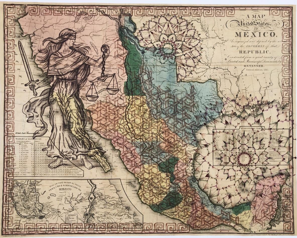 Artist Sarah Ayala's ink and pencil on an vintage-style map of Mexico.