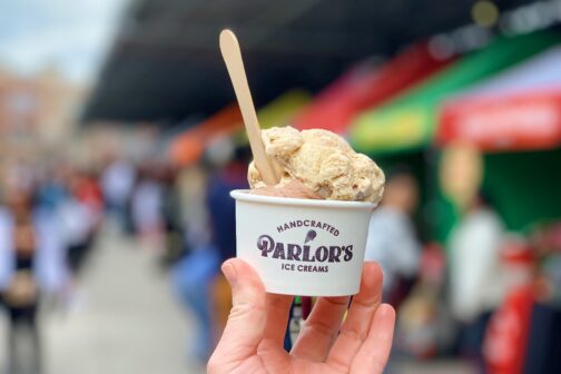 A scoop of Parlor's Handcrafted Ice Cream in a cup.