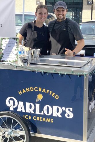 Kellie Conant and Brandon Stoll behind Parlor’s Handcrafted Ice Creams.