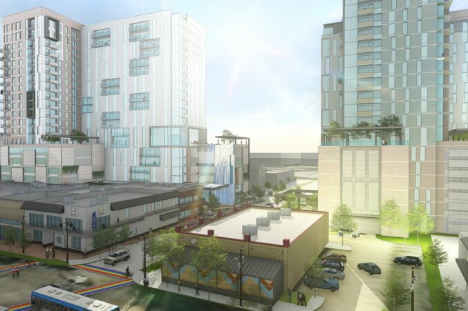 Rendering of two tall residential towers coming to Oak Lawn