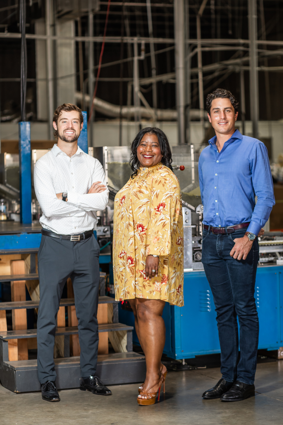 Dillon Baxter (left) and Maxime Blandin of PlantSwitch with Sharina Perry (center) of Utopia Plastix, inventor of a plant-based resin.