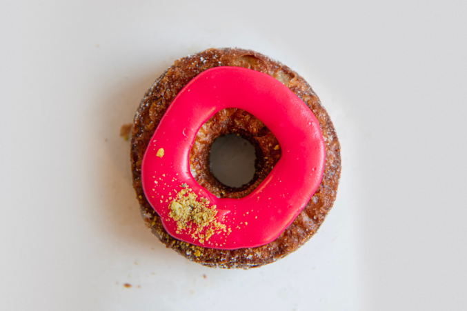 A raspberry cronut.