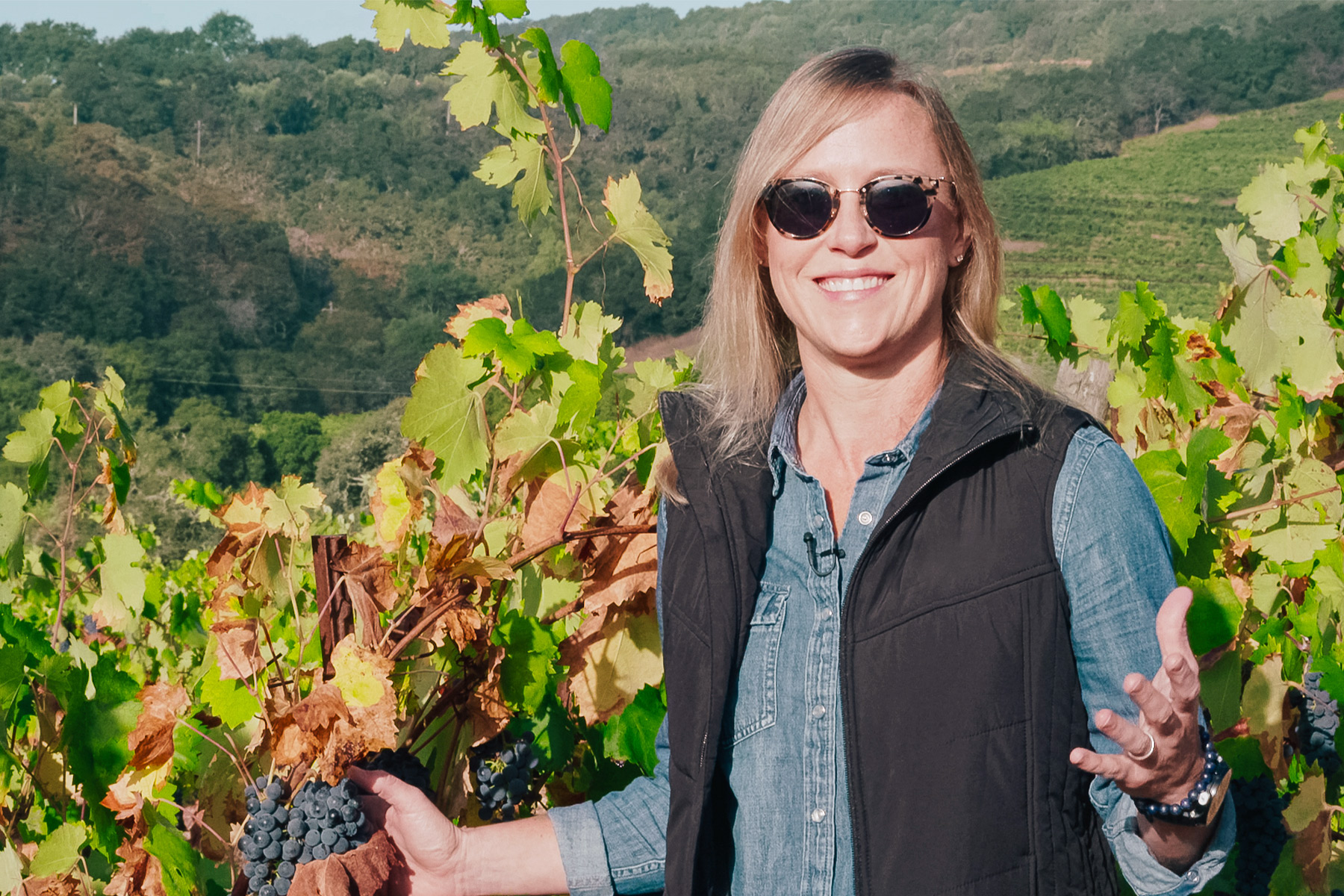 Sarah Shadonix in a vineyard