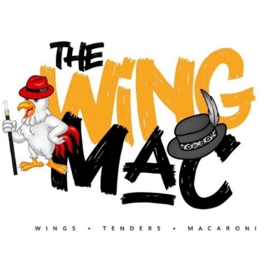 A logo image for the Wing Mac of a chicken in a hat.