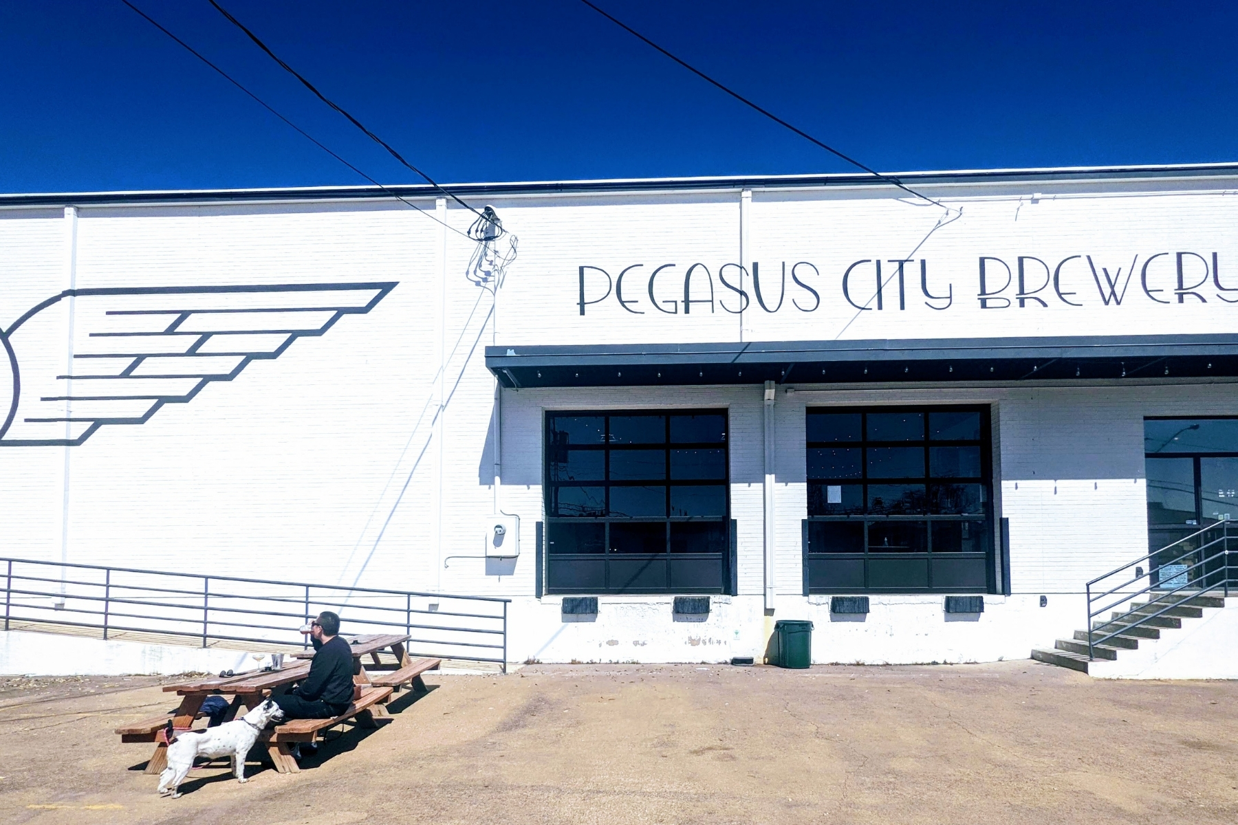 Exterior of Pegasus city Brewing in the Design District in Dallas, Texas.