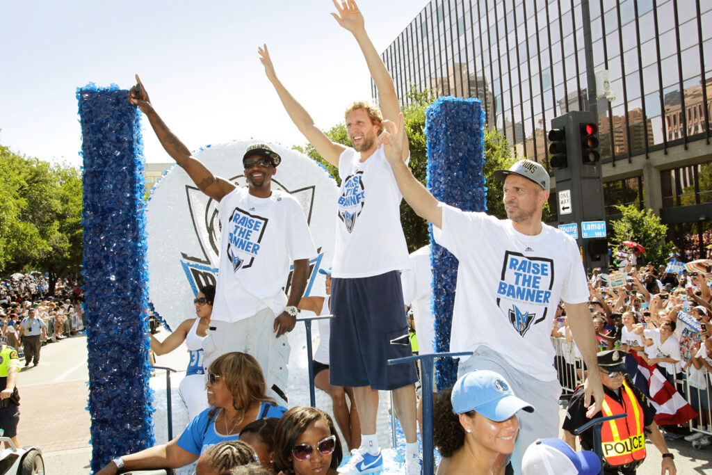 Dirk, Jason Terry and Jason Kidd at championship parade