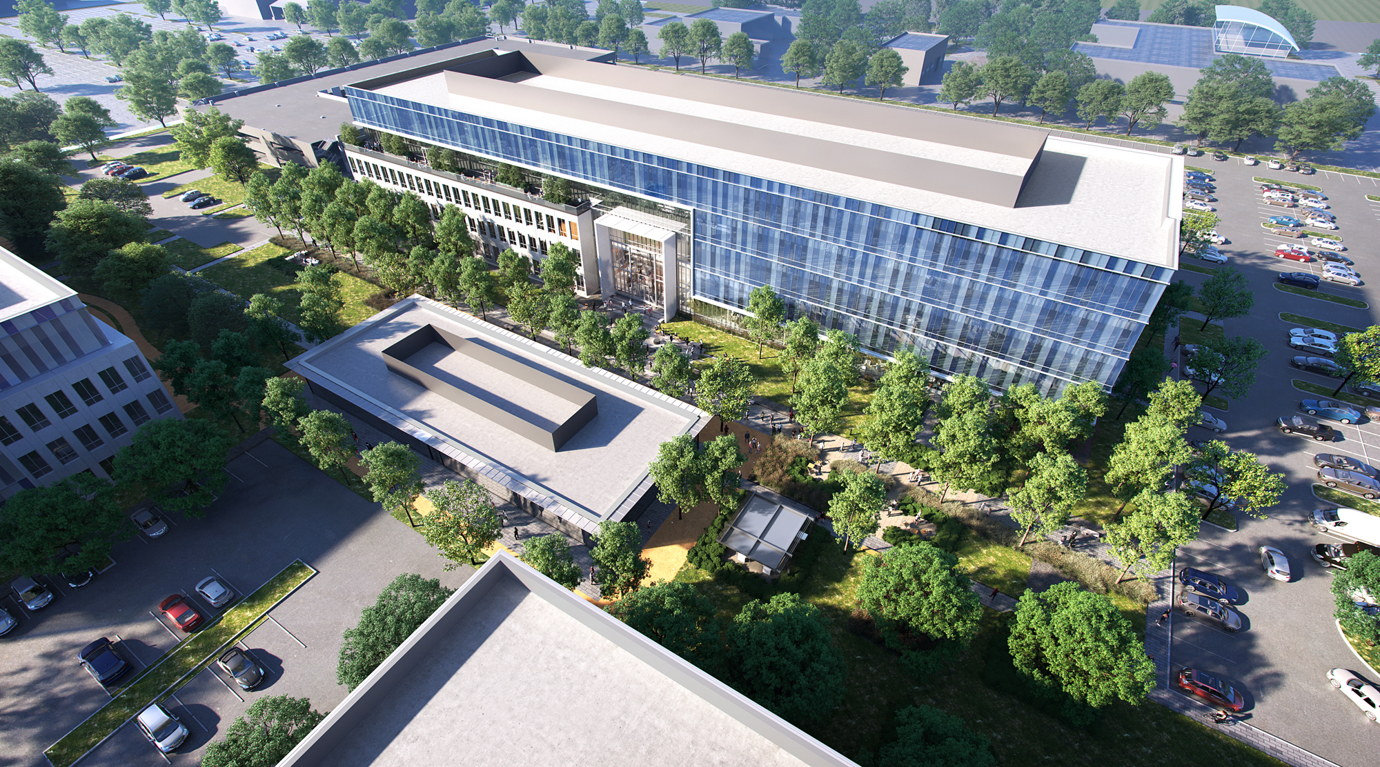 Rendering of new office building at International Business Park in Plano, Texas