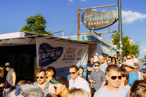 Crowd outside of Franklin Barbecue in Austin, Texas.