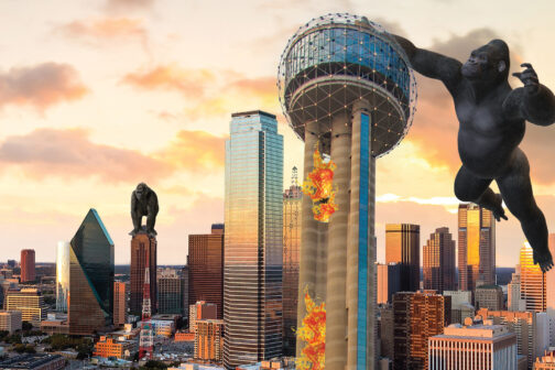 Gorilla attacking reunion tower dallas