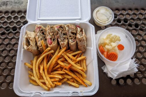 picture of a takeout meal from Shawarma Factory