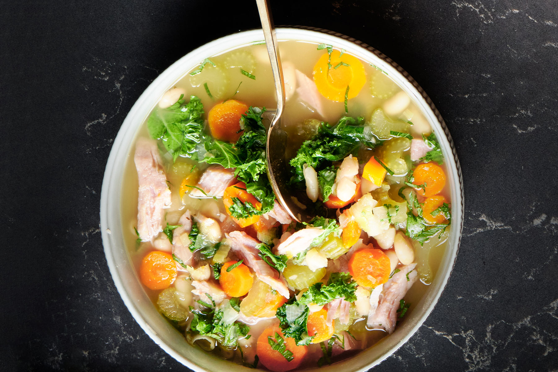 Easy Ham White Bean Kale Soup