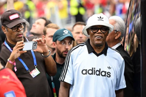 Samuel L. Jackson (the Frisco King himself) at the Australia-Egypt match at Dallas Stadium before the match.